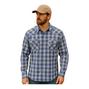 Classic Western‎ Blue Plaid Pearl Snap Shirt Men's XXL Long Sleeve Cowboy Rodeo